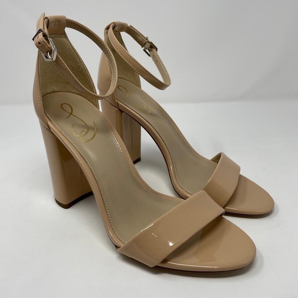 NIB Sam Edelman Yaro Ankle Strap Block Heel Sandals in Patent Beige Blush - Picture 8 of 13